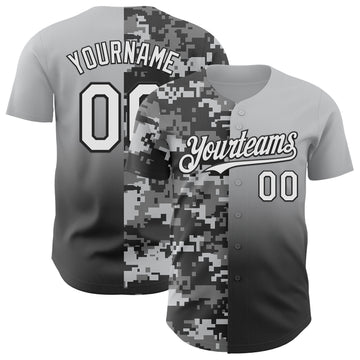 Custom Gray White-Black Half Camo Ombre Authentic Baseball Jersey
