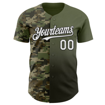 Custom Olive White-Black Half Camo Ombre Authentic Baseball Jersey