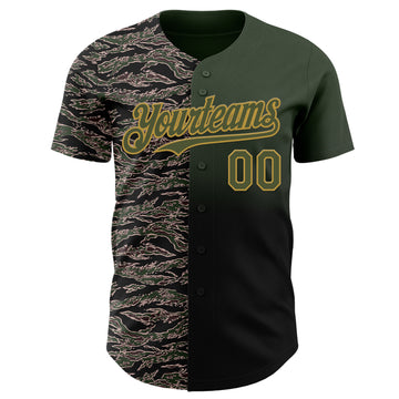 Custom Olive Black-Old Gold Half Camo Ombre Authentic Baseball Jersey