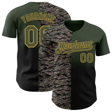 Custom Olive Black-Old Gold Half Camo Ombre Authentic Baseball Jersey