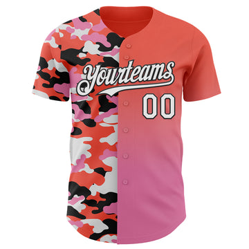 Custom Orange White Pink-Black Half Camo Ombre Authentic Baseball Jersey