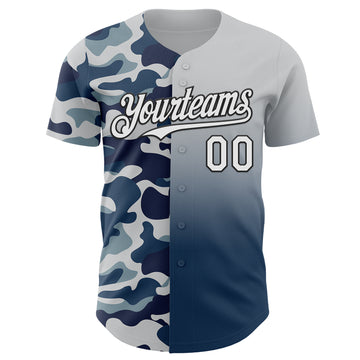 Custom White Blue-Black Half Camo Ombre Authentic Baseball Jersey