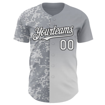Custom Gray White-Black Half Camo Ombre Authentic Baseball Jersey