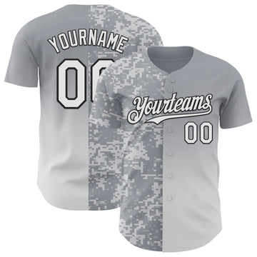 Custom Gray White-Black Half Camo Ombre Authentic Baseball Jersey