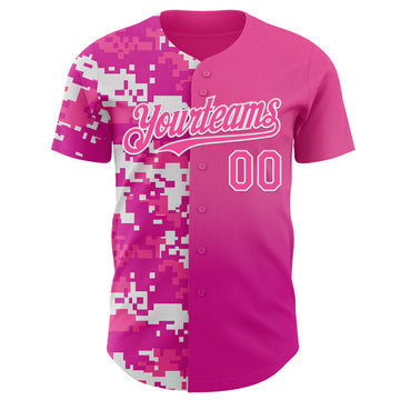 Custom Pink Deep Pink-White Half Camo Ombre Authentic Baseball Jersey