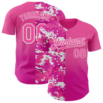 Custom Pink Deep Pink-White Half Camo Ombre Authentic Baseball Jersey