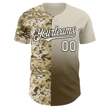 Custom Cream Olive-Black Half Camo Ombre Authentic Baseball Jersey