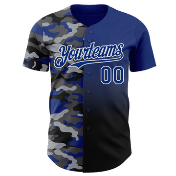 Custom Royal Black-White Half Camo Ombre Authentic Baseball Jersey