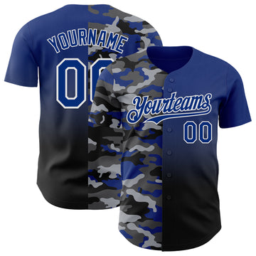 Custom Royal Black-White Half Camo Ombre Authentic Baseball Jersey