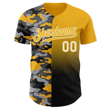 Custom Gold White-Black Half Camo Ombre Authentic Baseball Jersey