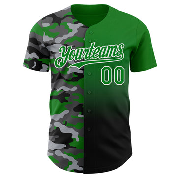 Custom Grass Green Black-White Half Camo Ombre Authentic Baseball Jersey