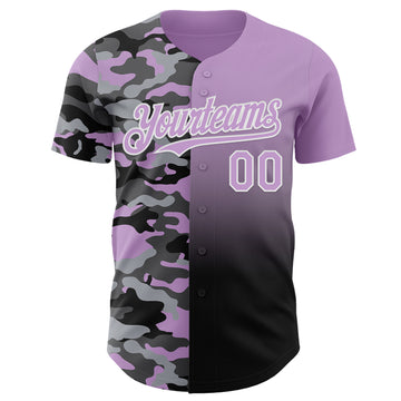 Custom Light Purple Black-White Half Camo Ombre Authentic Baseball Jersey