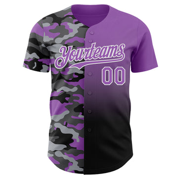 Custom Medium Purple Black-White Half Camo Ombre Authentic Baseball Jersey