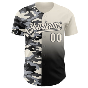 Custom Cream Black-Steel Gray Half Camo Ombre Authentic Baseball Jersey