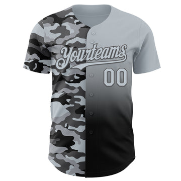 Custom Silver Black-Steel Gray Half Camo Ombre Authentic Baseball Jersey