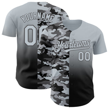 Custom Silver Black-Steel Gray Half Camo Ombre Authentic Baseball Jersey