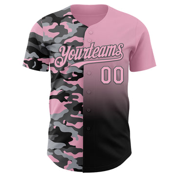 Custom Light Pink Black-Steel Gray Half Camo Ombre Authentic Baseball Jersey