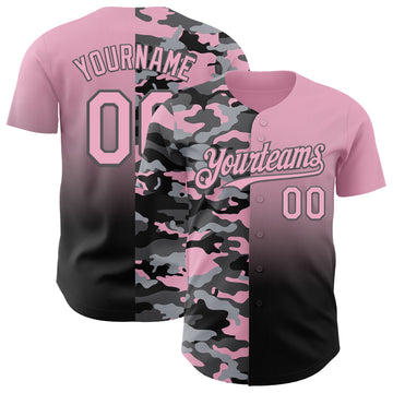 Custom Light Pink Black-Steel Gray Half Camo Ombre Authentic Baseball Jersey