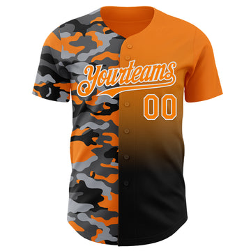 Custom Bay Orange Black-White Half Camo Ombre Authentic Baseball Jersey