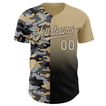 Custom Vegas Gold Black-Steel Gray Half Camo Ombre Authentic Baseball Jersey