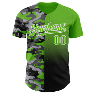 Custom Aurora Green Black-White Half Camo Ombre Authentic Baseball Jersey