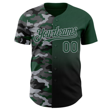 Custom Green Black-Gray Half Camo Ombre Authentic Baseball Jersey