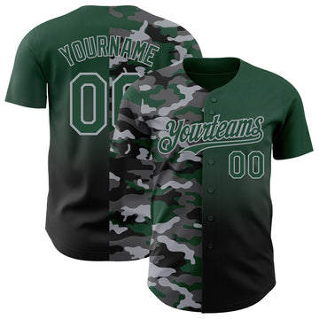 Custom Green Black-Gray Half Camo Ombre Authentic Baseball Jersey