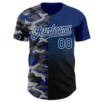 Custom US Navy Blue Black-White Half Camo Ombre Authentic Baseball Jersey