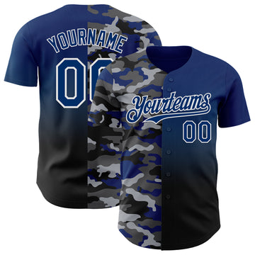 Custom US Navy Blue Black-White Half Camo Ombre Authentic Baseball Jersey