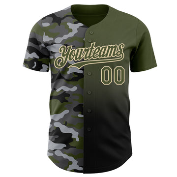 Custom Olive Black-City Cream Half Camo Ombre Authentic Baseball Jersey