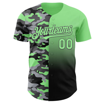 Custom Pea Green Black-Steel Gray Half Camo Ombre Authentic Baseball Jersey