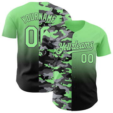 Custom Pea Green Black-Steel Gray Half Camo Ombre Authentic Baseball Jersey