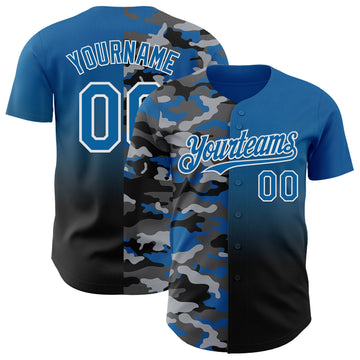 Custom Blue Black-White Half Camo Ombre Authentic Baseball Jersey