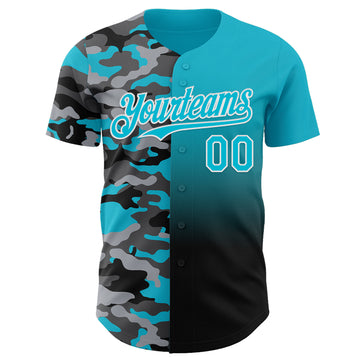 Custom Lakes Blue Black-White Half Camo Ombre Authentic Baseball Jersey