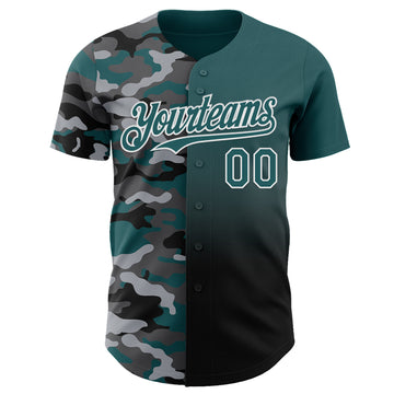 Custom Midnight Green Black-White Half Camo Ombre Authentic Baseball Jersey