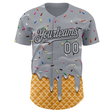Custom Gray-Black Ice Cream Waffle Foodie Dessert Authentic Baseball Jersey