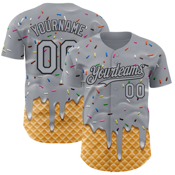 Custom Gray-Black Ice Cream Waffle Foodie Dessert Authentic Baseball Jersey