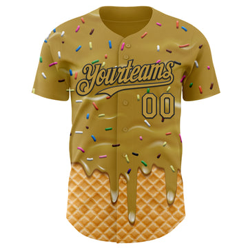 Custom Old Gold-Black Ice Cream Waffle Foodie Dessert Authentic Baseball Jersey