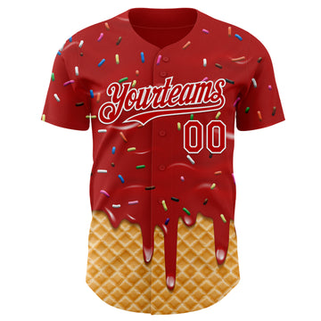 Custom Red-White Ice Cream Waffle Foodie Dessert Authentic Baseball Jersey