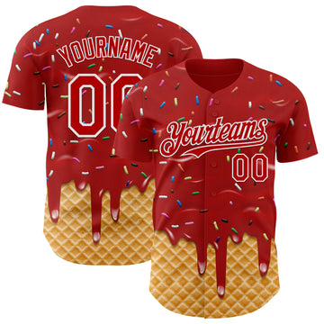 Custom Red-White Ice Cream Waffle Foodie Dessert Authentic Baseball Jersey