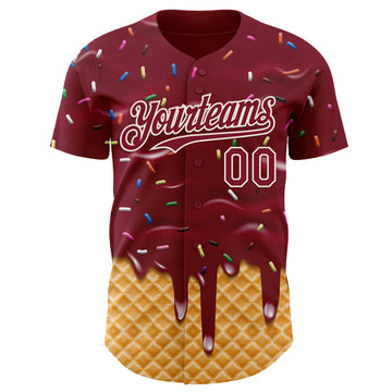 Custom Crimson-Cream Ice Cream Waffle Foodie Dessert Authentic Baseball Jersey