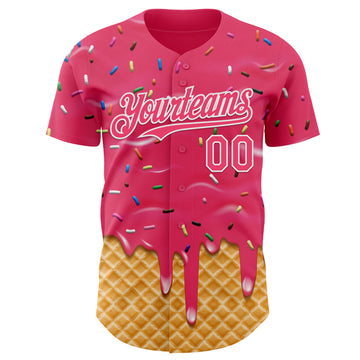Custom Neon Pink-White Ice Cream Waffle Foodie Dessert Authentic Baseball Jersey