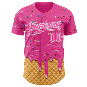 Custom Pink-White Ice Cream Waffle Foodie Dessert Authentic Baseball Jersey