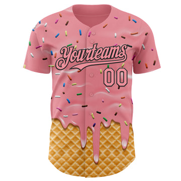 Custom Medium Pink-Black Ice Cream Waffle Foodie Dessert Authentic Baseball Jersey