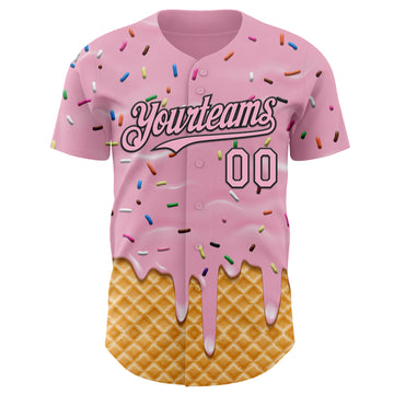 Custom Light Pink-Black Ice Cream Waffle Foodie Dessert Authentic Baseball Jersey