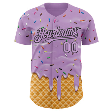 Custom Light Purple-Black Ice Cream Waffle Foodie Dessert Authentic Baseball Jersey