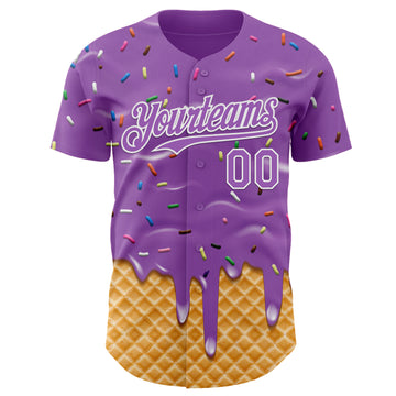 Custom Medium Purple-White Ice Cream Waffle Foodie Dessert Authentic Baseball Jersey