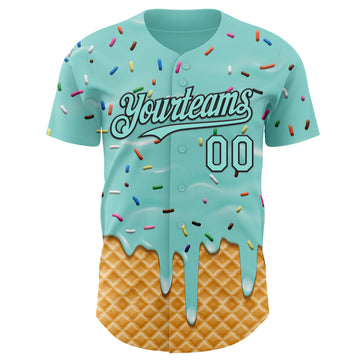 Custom Ice Blue-Black Ice Cream Waffle Foodie Dessert Authentic Baseball Jersey