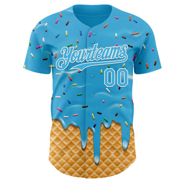 Custom Sky Blue-White Ice Cream Waffle Foodie Dessert Authentic Baseball Jersey