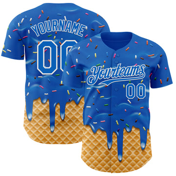 Custom Blue-White Ice Cream Waffle Foodie Dessert Authentic Baseball Jersey